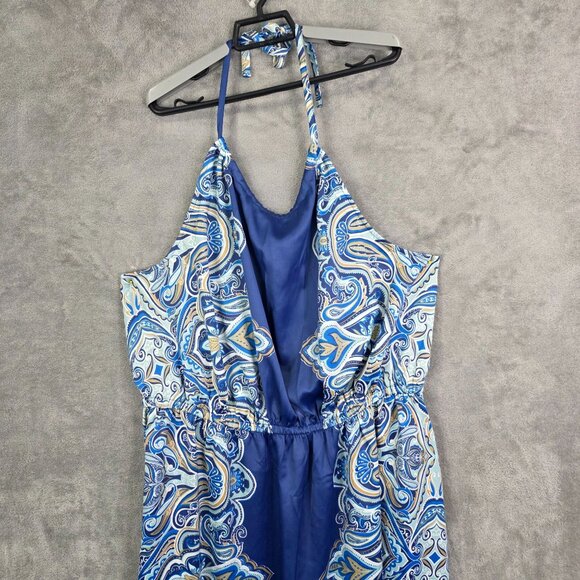 Womens Blue Paisley Halter Maxi Dress With Elastic Waist 100% Polyester Size M - Picture 4 of 10